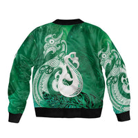 New Zealand Matariki Sleeve Zip Bomber Jacket Maori Manaia Galaxy Silver Fern Green Color LT22 - Polynesian Pride
