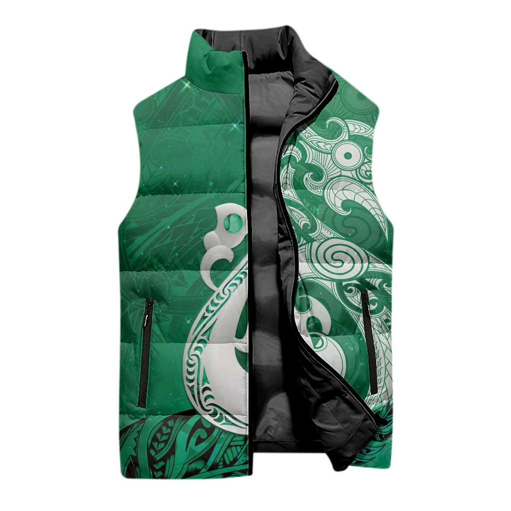 New Zealand Matariki Sleeveless Puffer Jacket Maori Manaia Galaxy Silver Fern Green Color LT22 - Polynesian Pride
