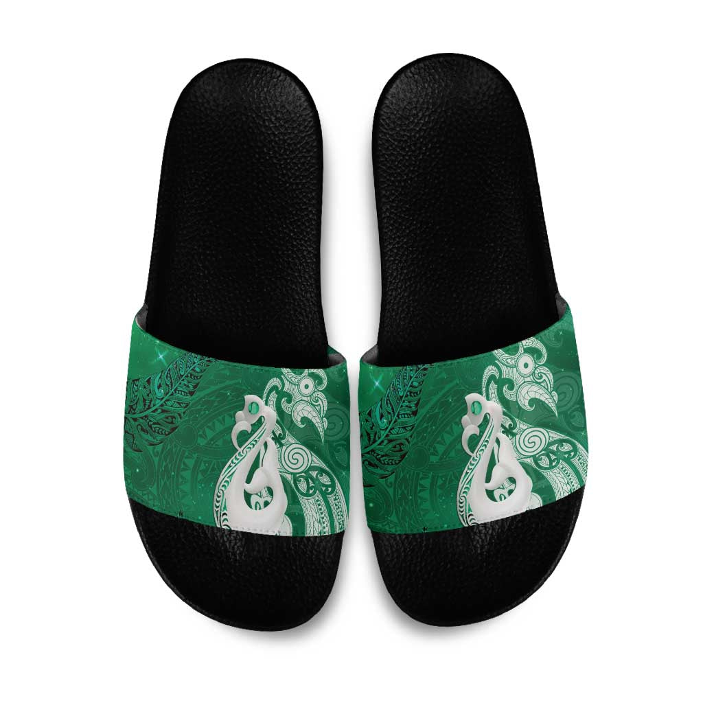 New Zealand Matariki Slide Sandals Maori Manaia Galaxy Silver Fern Green Color LT22 Green - Polynesian Pride