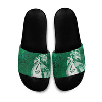 New Zealand Matariki Slide Sandals Maori Manaia Galaxy Silver Fern Green Color LT22 Green - Polynesian Pride