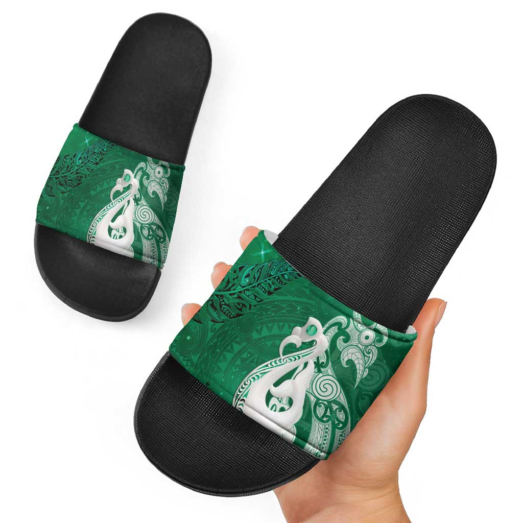 New Zealand Matariki Slide Sandals Maori Manaia Galaxy Silver Fern Green Color LT22 - Polynesian Pride