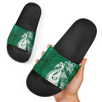 New Zealand Matariki Slide Sandals Maori Manaia Galaxy Silver Fern Green Color LT22 - Polynesian Pride