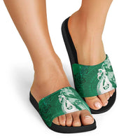 New Zealand Matariki Slide Sandals Maori Manaia Galaxy Silver Fern Green Color LT22 - Polynesian Pride
