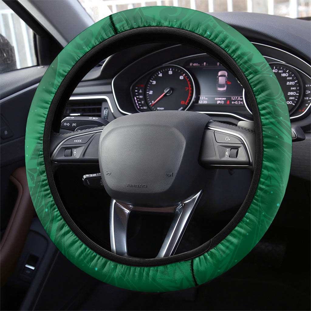 New Zealand Matariki Steering Wheel Cover Maori Manaia Galaxy Silver Fern Green Color LT22 - Polynesian Pride