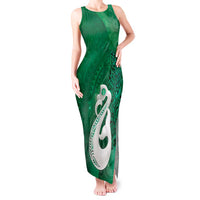 New Zealand Matariki Tank Maxi Dress Maori Manaia Galaxy Silver Fern Green Color
