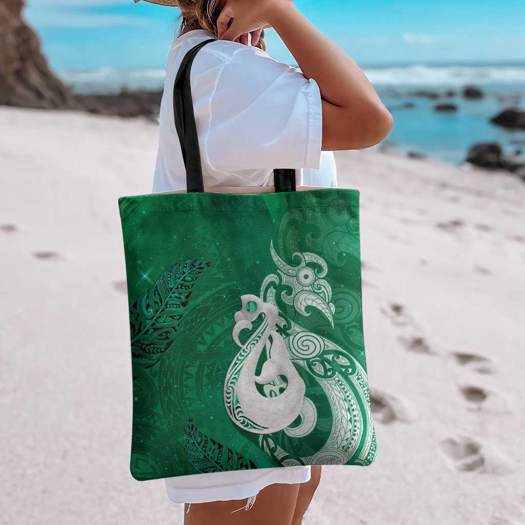 New Zealand Matariki Tote Bag Maori Manaia Galaxy Silver Fern Green Color LT22 - Polynesian Pride