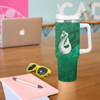 New Zealand Matariki Tumbler With Handle Maori Manaia Galaxy Silver Fern Green Color LT22 - Polynesian Pride