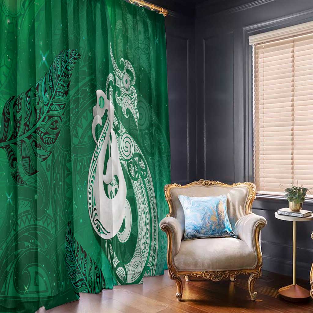 New Zealand Matariki Window Curtain Maori Manaia Galaxy Silver Fern Green Color LT22 - Polynesian Pride