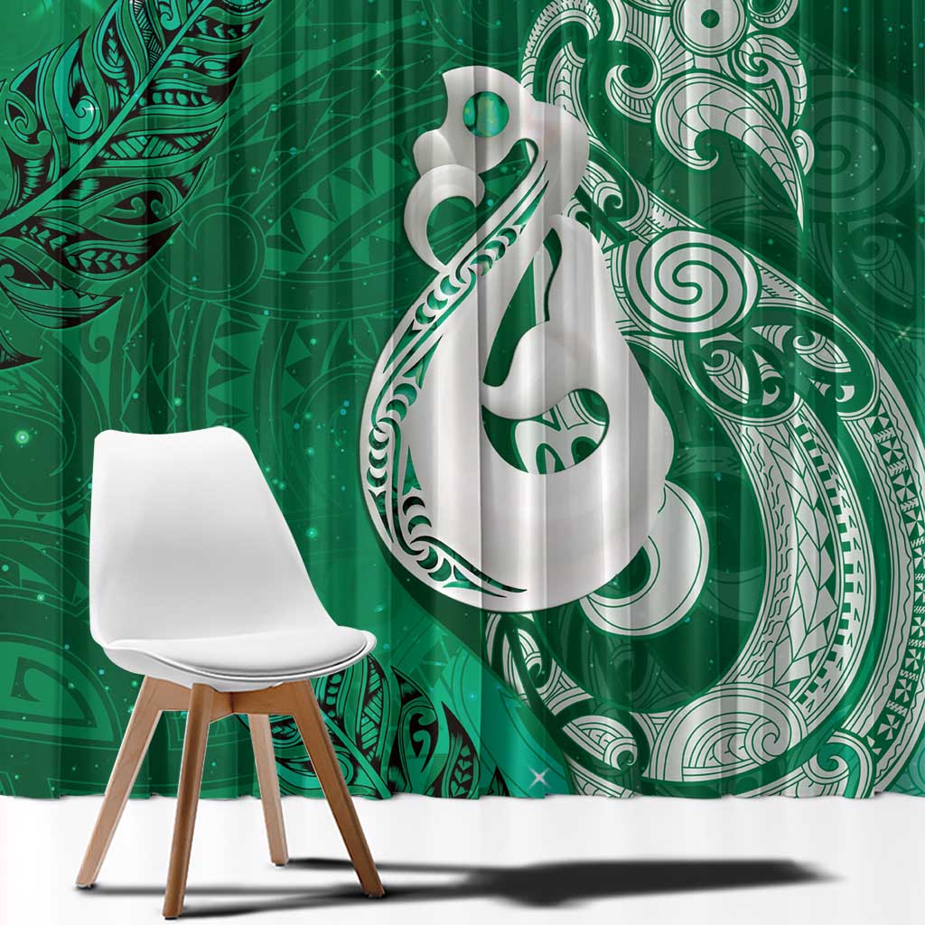 New Zealand Matariki Window Curtain Maori Manaia Galaxy Silver Fern Green Color LT22 - Polynesian Pride