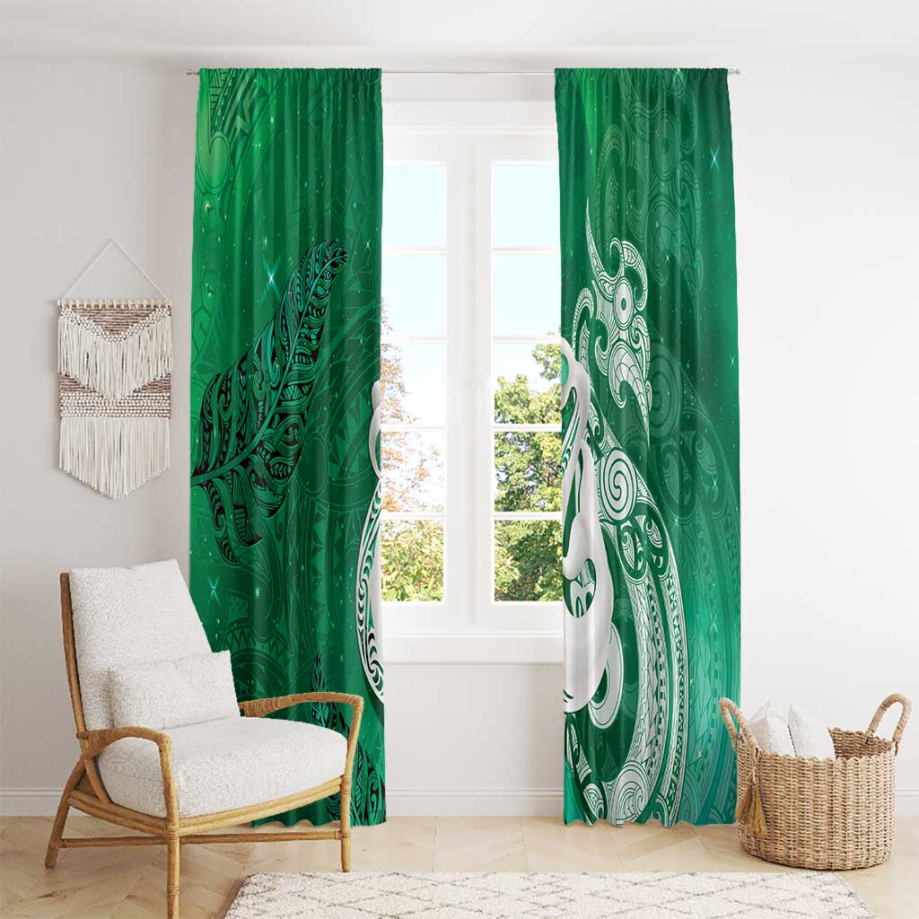 New Zealand Matariki Window Curtain Maori Manaia Galaxy Silver Fern Green Color LT22 - Polynesian Pride