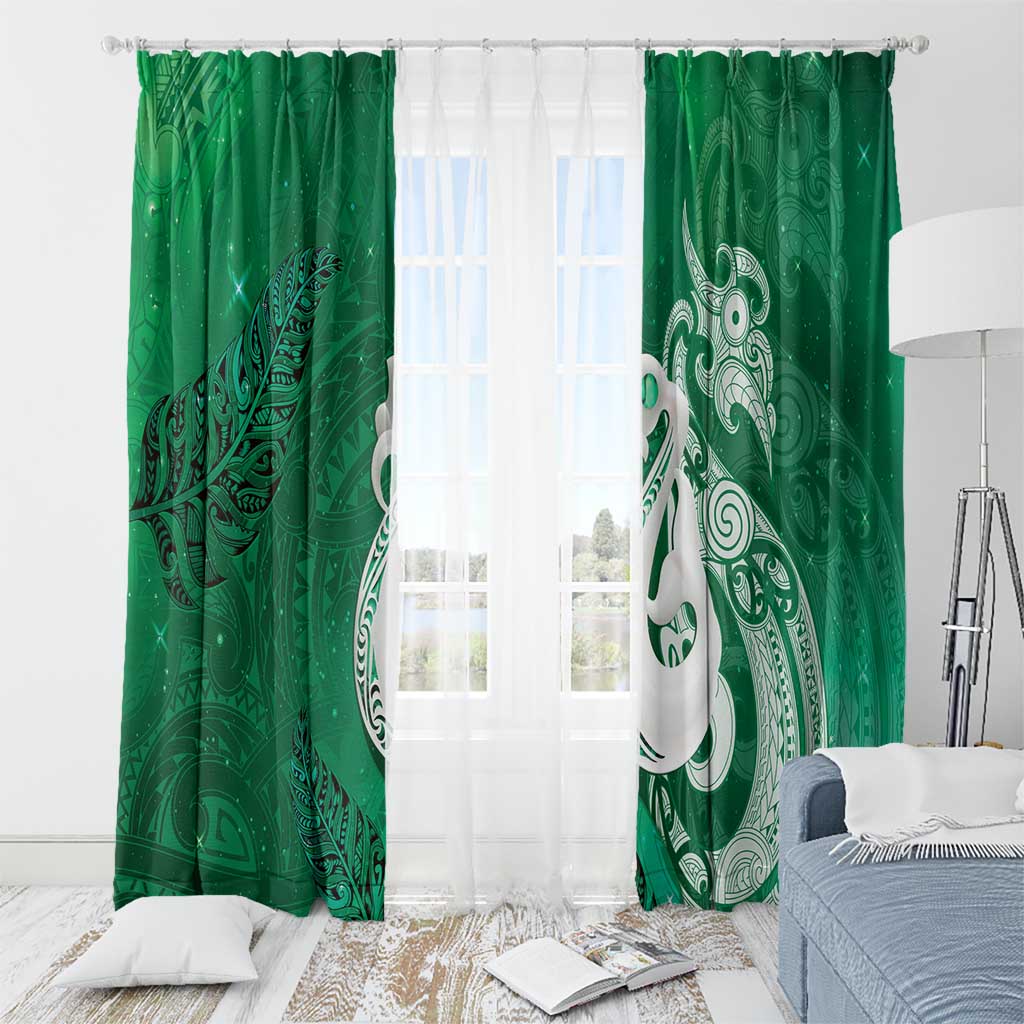 New Zealand Matariki Window Curtain Maori Manaia Galaxy Silver Fern Green Color LT22 - Polynesian Pride