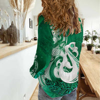 New Zealand Matariki Women Casual Shirt Maori Manaia Galaxy Silver Fern Green Color LT22 - Polynesian Pride