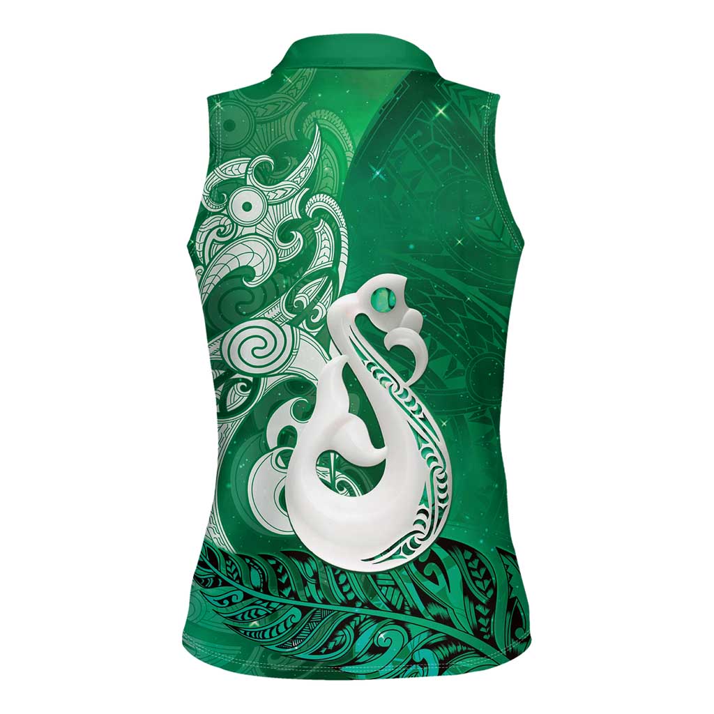 New Zealand Matariki Women Sleeveless Polo Shirt Maori Manaia Galaxy Silver Fern Green Color LT22 - Polynesian Pride