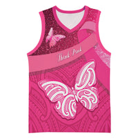 New Zealand Breast Cancer Awareness Basketball Jersey Pink Ribbon Butterfly Maori Pattern LT22 Unisex Pink - Polynesian Pride