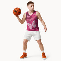 New Zealand Breast Cancer Awareness Basketball Jersey Pink Ribbon Butterfly Maori Pattern LT22 - Polynesian Pride