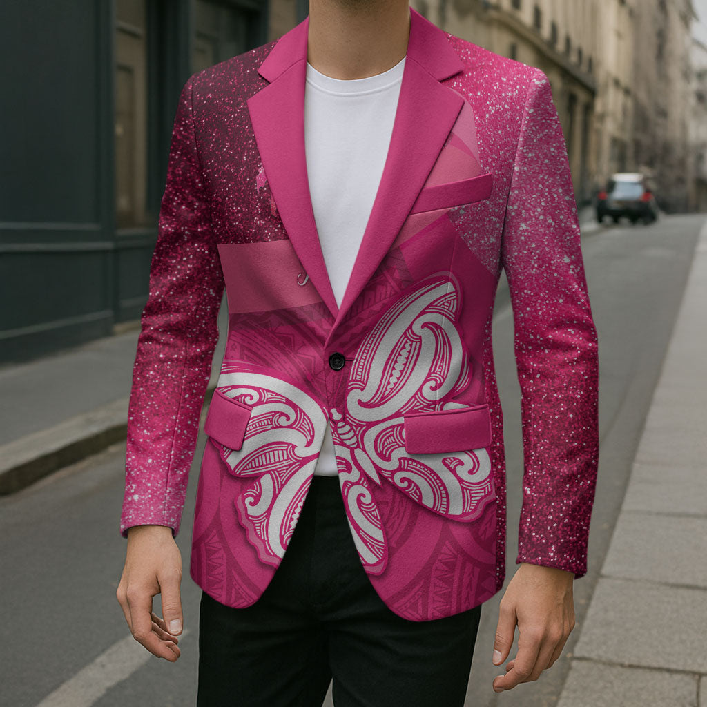 New Zealand Breast Cancer Awareness Blazer Pink Ribbon Butterfly Maori Pattern
