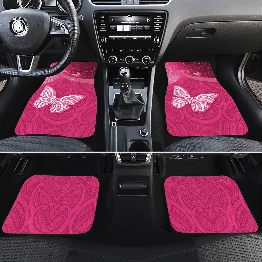 New Zealand Breast Cancer Awareness Car Mats Pink Ribbon Butterfly Maori Pattern LT22 Set 4pcs Pink - Polynesian Pride
