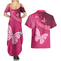 New Zealand Breast Cancer Awareness Couples Matching Summer Maxi Dress and Hawaiian Shirt Pink Ribbon Butterfly Maori Pattern LT22 - Polynesian Pride