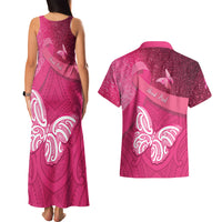 New Zealand Breast Cancer Awareness Couples Matching Tank Maxi Dress and Hawaiian Shirt Pink Ribbon Butterfly Maori Pattern LT22 - Polynesian Pride