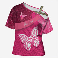 New Zealand Breast Cancer Awareness Cross Shoulder Shirt Pink Ribbon Butterfly Maori Pattern