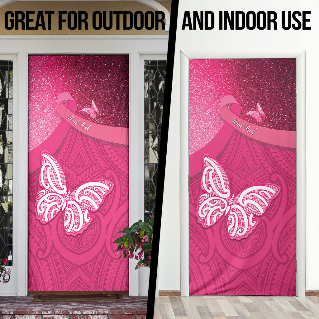 New Zealand Breast Cancer Awareness Door Cover Pink Ribbon Butterfly Maori Pattern LT22 - Polynesian Pride