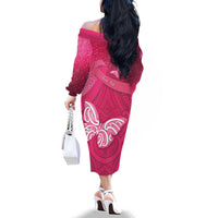 New Zealand Breast Cancer Awareness Family Matching Off The Shoulder Long Sleeve Dress and Hawaiian Shirt Pink Ribbon Butterfly Maori Pattern LT22 - Polynesian Pride