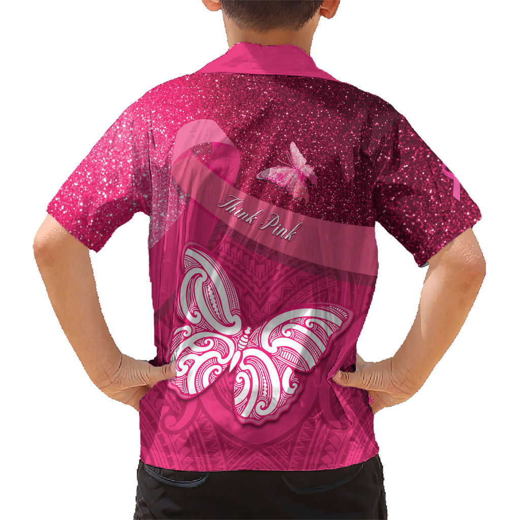 New Zealand Breast Cancer Awareness Family Matching Puletasi and Hawaiian Shirt Pink Ribbon Butterfly Maori Pattern LT22 - Polynesian Pride