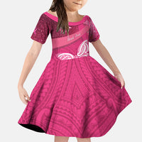 New Zealand Breast Cancer Awareness Family Matching Puletasi and Hawaiian Shirt Pink Ribbon Butterfly Maori Pattern LT22 Daughter's Dress Pink - Polynesian Pride
