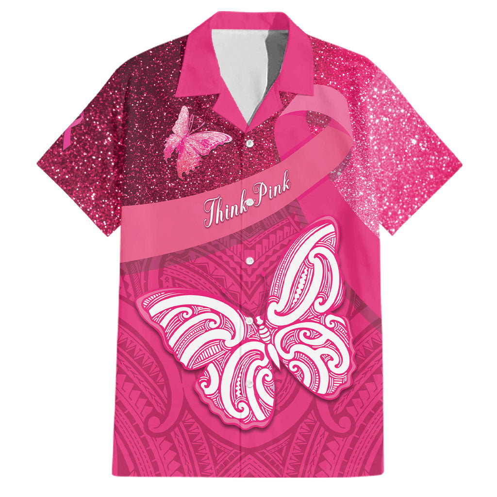 New Zealand Breast Cancer Awareness Family Matching Puletasi and Hawaiian Shirt Pink Ribbon Butterfly Maori Pattern LT22 Dad's Shirt - Short Sleeve Pink - Polynesian Pride