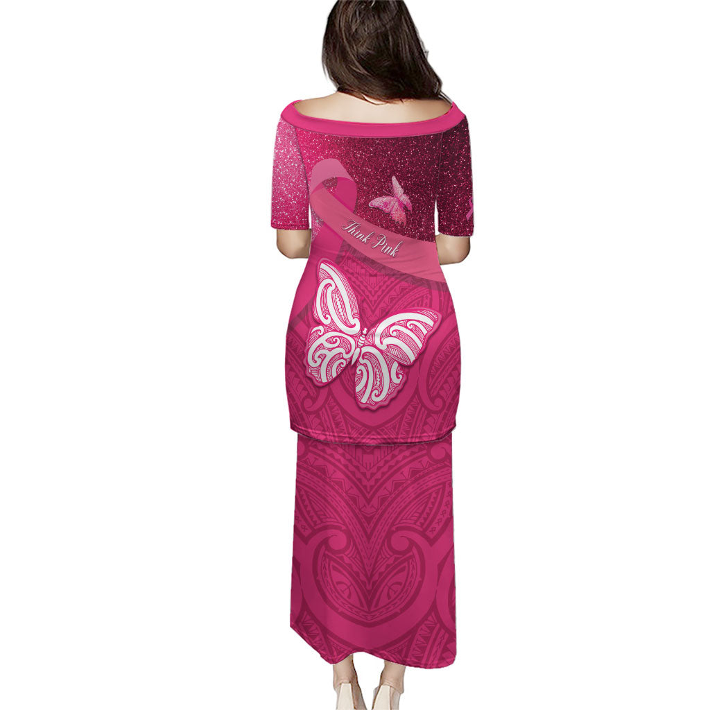New Zealand Breast Cancer Awareness Family Matching Puletasi and Hawaiian Shirt Pink Ribbon Butterfly Maori Pattern LT22 - Polynesian Pride