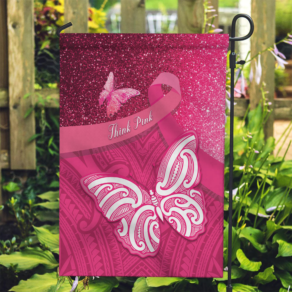 New Zealand Breast Cancer Awareness Garden Flag Pink Ribbon Butterfly Maori Pattern LT22 Garden Flag Pink - Polynesian Pride