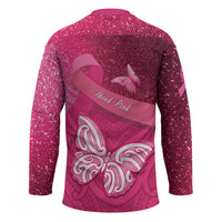 New Zealand Breast Cancer Awareness Hockey Jersey Pink Ribbon Butterfly Maori Pattern LT22 - Polynesian Pride