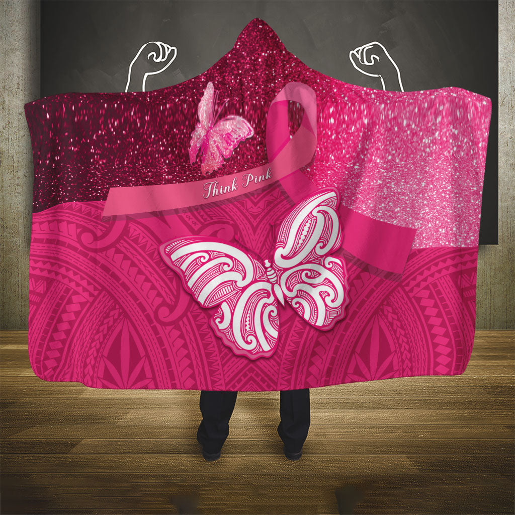 New Zealand Breast Cancer Awareness Hooded Blanket Pink Ribbon Butterfly Maori Pattern LT22 - Polynesian Pride