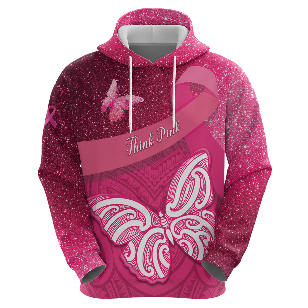 New Zealand Breast Cancer Awareness Hoodie Pink Ribbon Butterfly Maori Pattern LT22 - Polynesian Pride
