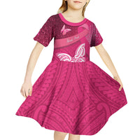 New Zealand Breast Cancer Awareness Kid Short Sleeve Dress Pink Ribbon Butterfly Maori Pattern LT22 - Polynesian Pride