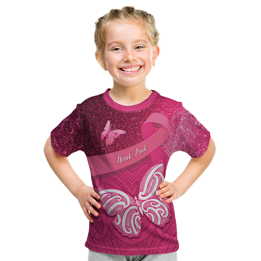 New Zealand Breast Cancer Awareness Kid T Shirt Pink Ribbon Butterfly Maori Pattern LT22 Pink - Polynesian Pride