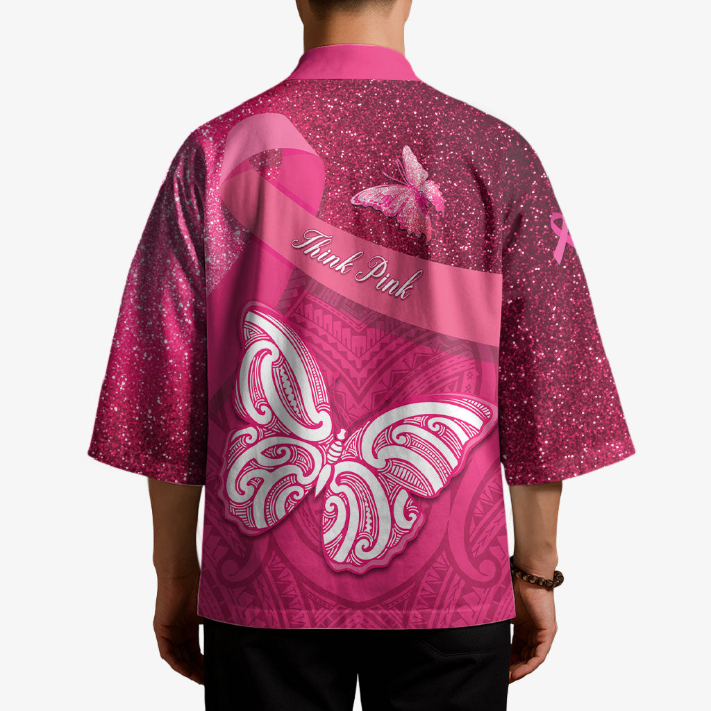New Zealand Breast Cancer Awareness Kimono Pink Ribbon Butterfly Maori Pattern