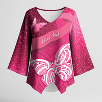 New Zealand Breast Cancer Awareness Kimono Sleeve Blouse Pink Ribbon Butterfly Maori Pattern LT22 Female Pink - Polynesian Pride