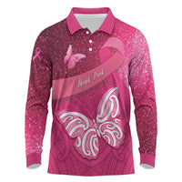New Zealand Breast Cancer Awareness Long Sleeve Polo Shirt Pink Ribbon Butterfly Maori Pattern LT22 Pink - Polynesian Pride