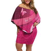 New Zealand Breast Cancer Awareness Off Shoulder Short Dress Pink Ribbon Butterfly Maori Pattern LT22 Women Pink - Polynesian Pride