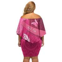 New Zealand Breast Cancer Awareness Off Shoulder Short Dress Pink Ribbon Butterfly Maori Pattern LT22 - Polynesian Pride