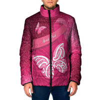 New Zealand Breast Cancer Awareness Padded Jacket Pink Ribbon Butterfly Maori Pattern