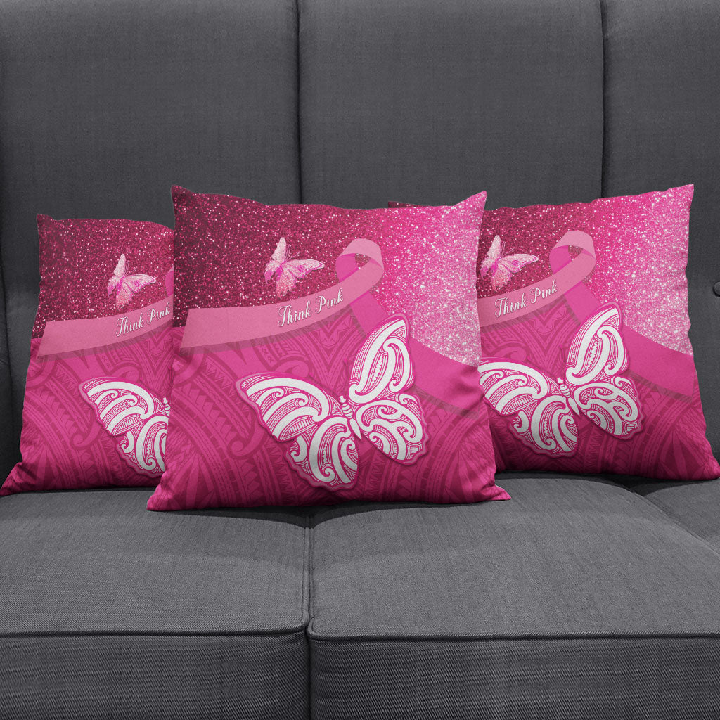 New Zealand Breast Cancer Awareness Pillow Cover Pink Ribbon Butterfly Maori Pattern LT22 - Polynesian Pride