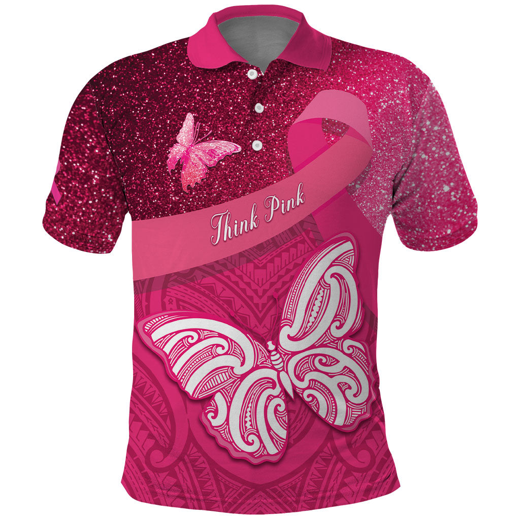 New Zealand Breast Cancer Awareness Polo Shirt Pink Ribbon Butterfly Maori Pattern LT22 Pink - Polynesian Pride