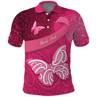 New Zealand Breast Cancer Awareness Polo Shirt Pink Ribbon Butterfly Maori Pattern LT22 Pink - Polynesian Pride