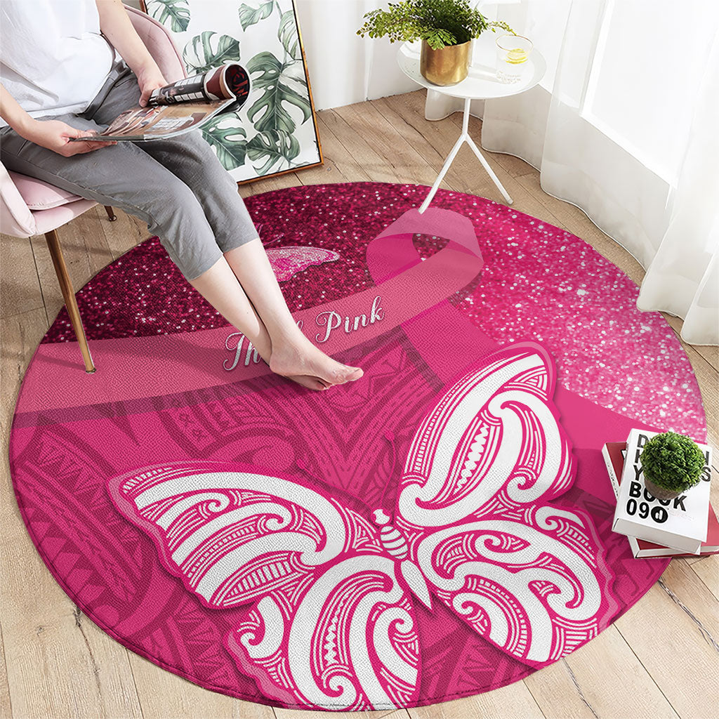 New Zealand Breast Cancer Awareness Round Carpet Pink Ribbon Butterfly Maori Pattern LT22 - Polynesian Pride