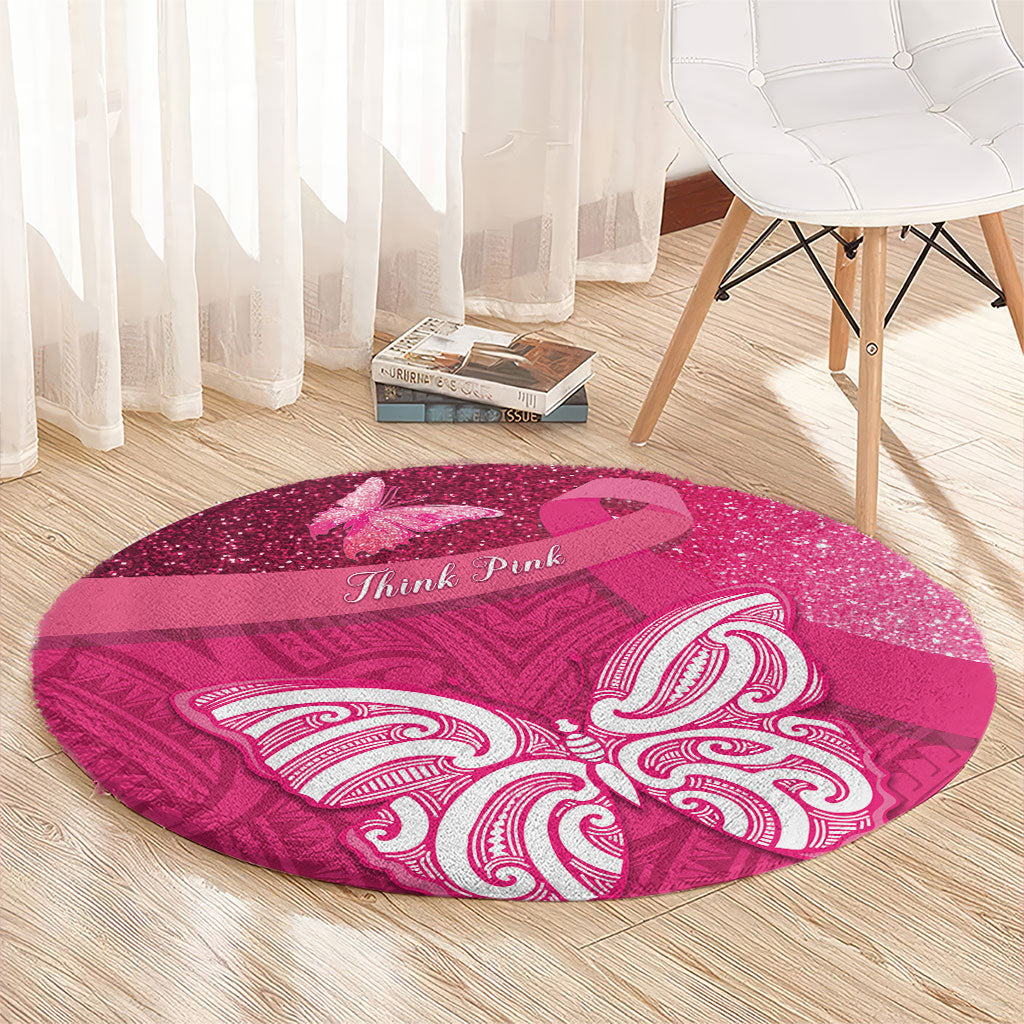 New Zealand Breast Cancer Awareness Round Carpet Pink Ribbon Butterfly Maori Pattern LT22 - Polynesian Pride