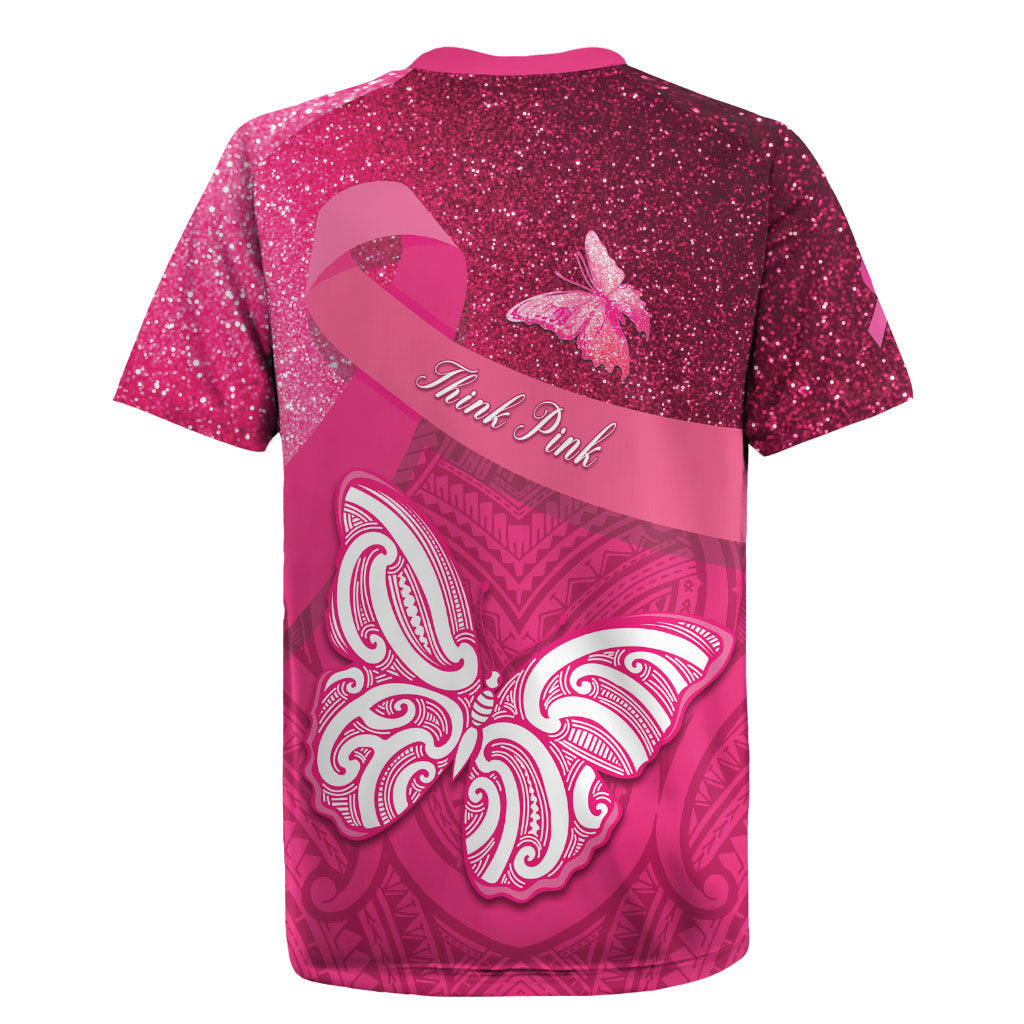 New Zealand Breast Cancer Awareness Rugby Jersey Pink Ribbon Butterfly Maori Pattern LT22 - Polynesian Pride