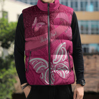 New Zealand Breast Cancer Awareness Sleeveless Puffer Jacket Pink Ribbon Butterfly Maori Pattern LT22 - Polynesian Pride