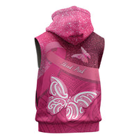 New Zealand Breast Cancer Awareness Sleeveless Zip Hoodie Pink Ribbon Butterfly Maori Pattern